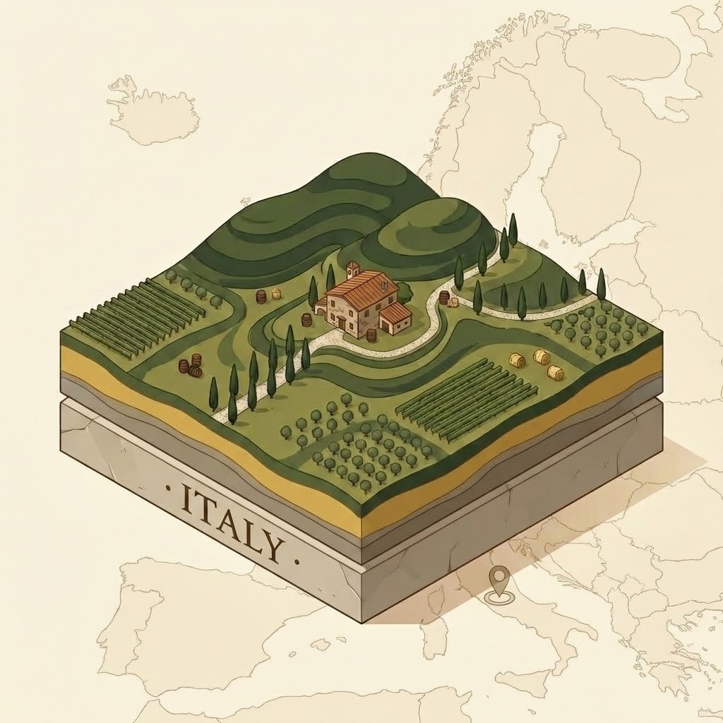 Italy cartographic isometric pedestal illustration with European map indicator